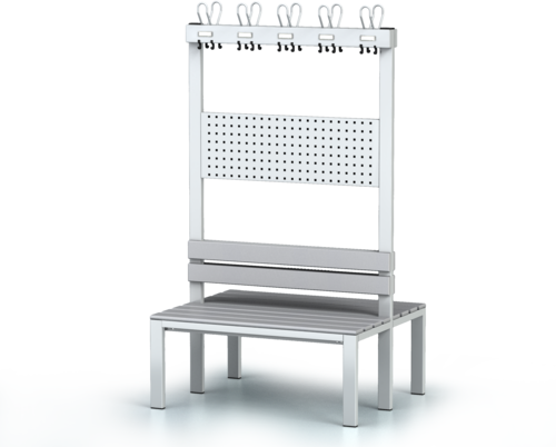 Oboustranná lavice s opěradlem a věšáky, PVC latě - základní provedení 1800 x 1000 x 830